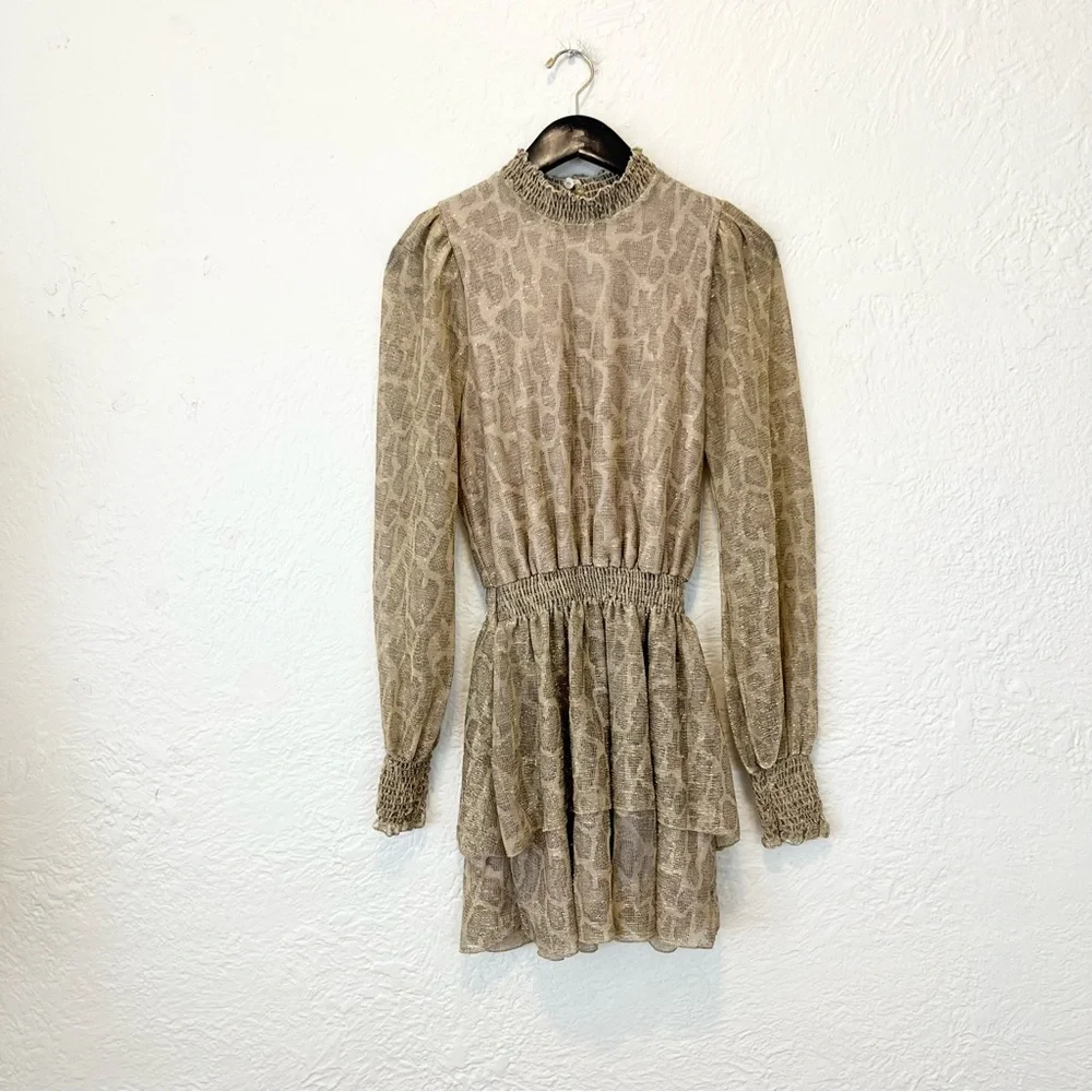 Show Me Your Mumu Dress Beige Tan Snake Python Metallic Ruffle Small S